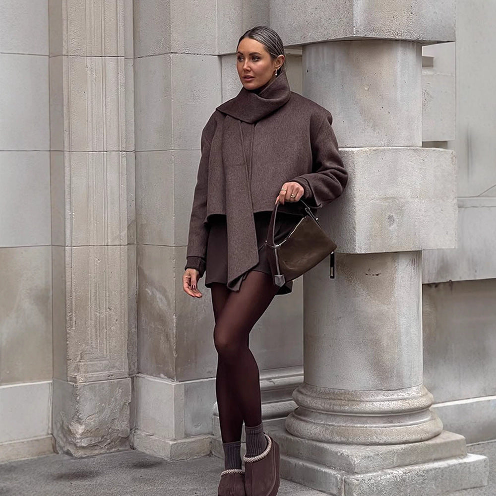 Damen Oversized Wickeljacke mit kuscheligem Kragen Drune