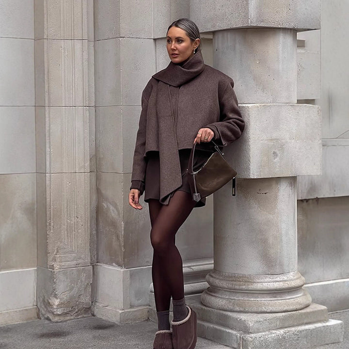 Damen Oversized Wickeljacke mit kuscheligem Kragen Drune