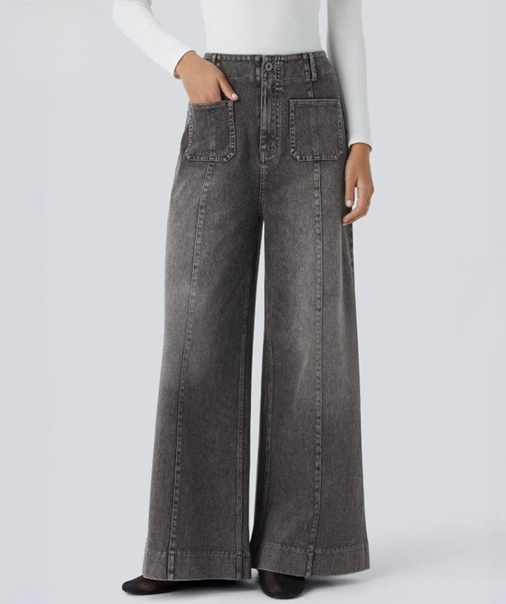 Damen weit geschnittene Jeanshose mit hohen Taschen Drune