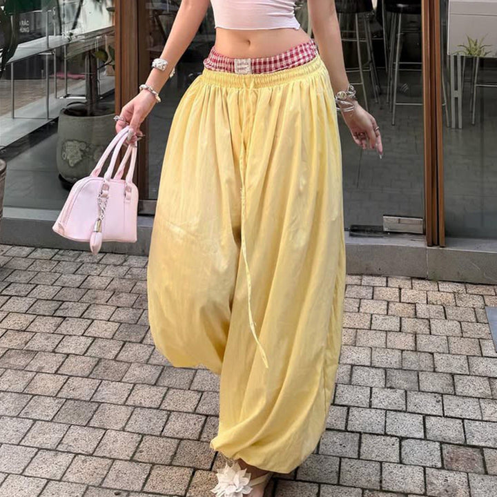 Damen Bequeme Palazzo-Hosen mit elastischem Bund und verstellbarem Kordelzug Drune