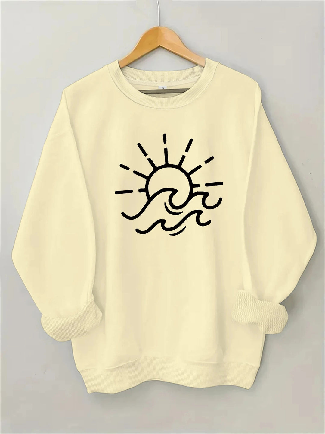 Damen Sweatshirt mit kreativem Sonnen- und Wellenmotiv Drune