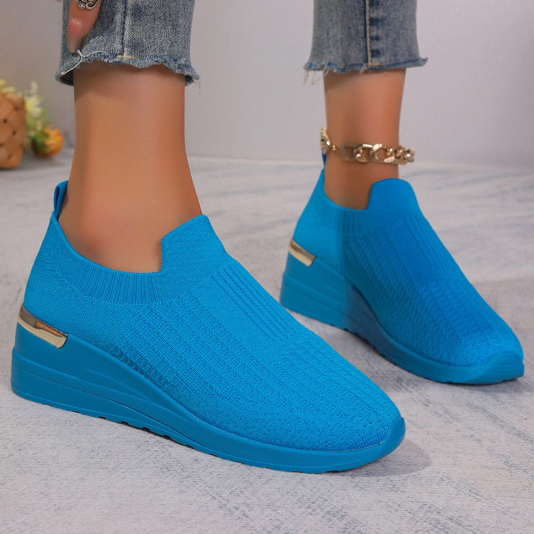 Damen  Sock-Sneaker mit elastischem Strickoberteil Leopardmuster und keilprofilsohle Drune
