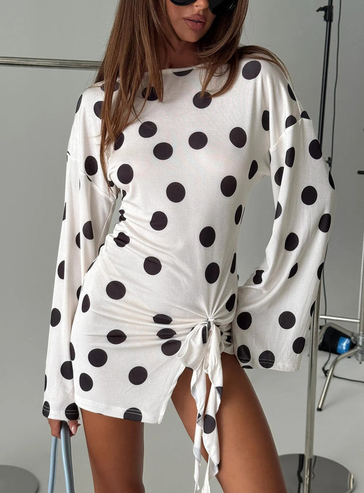 Damen Mini-Kleid mit Rüschendesign und Taillenknoten Drune