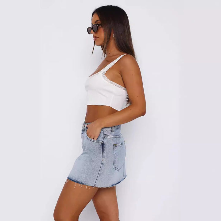 Damen-Crop-Top mit Häkelrand und minimalistischer Silhouette Drune