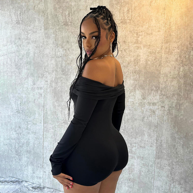 Damen Off-Shoulder Bodysuit mit langen Ärmeln Drune