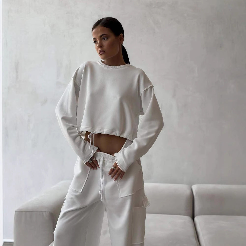 Damen lässiger und modischer cropped Sweatshirt mit Tunnelzug Drune