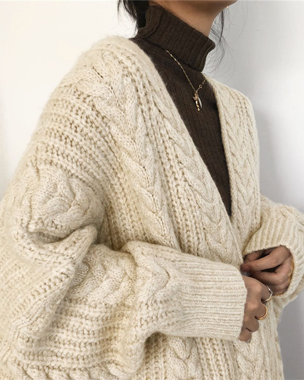 Drune Retro einfach verdickt lose verdrehte lange Strickjacke