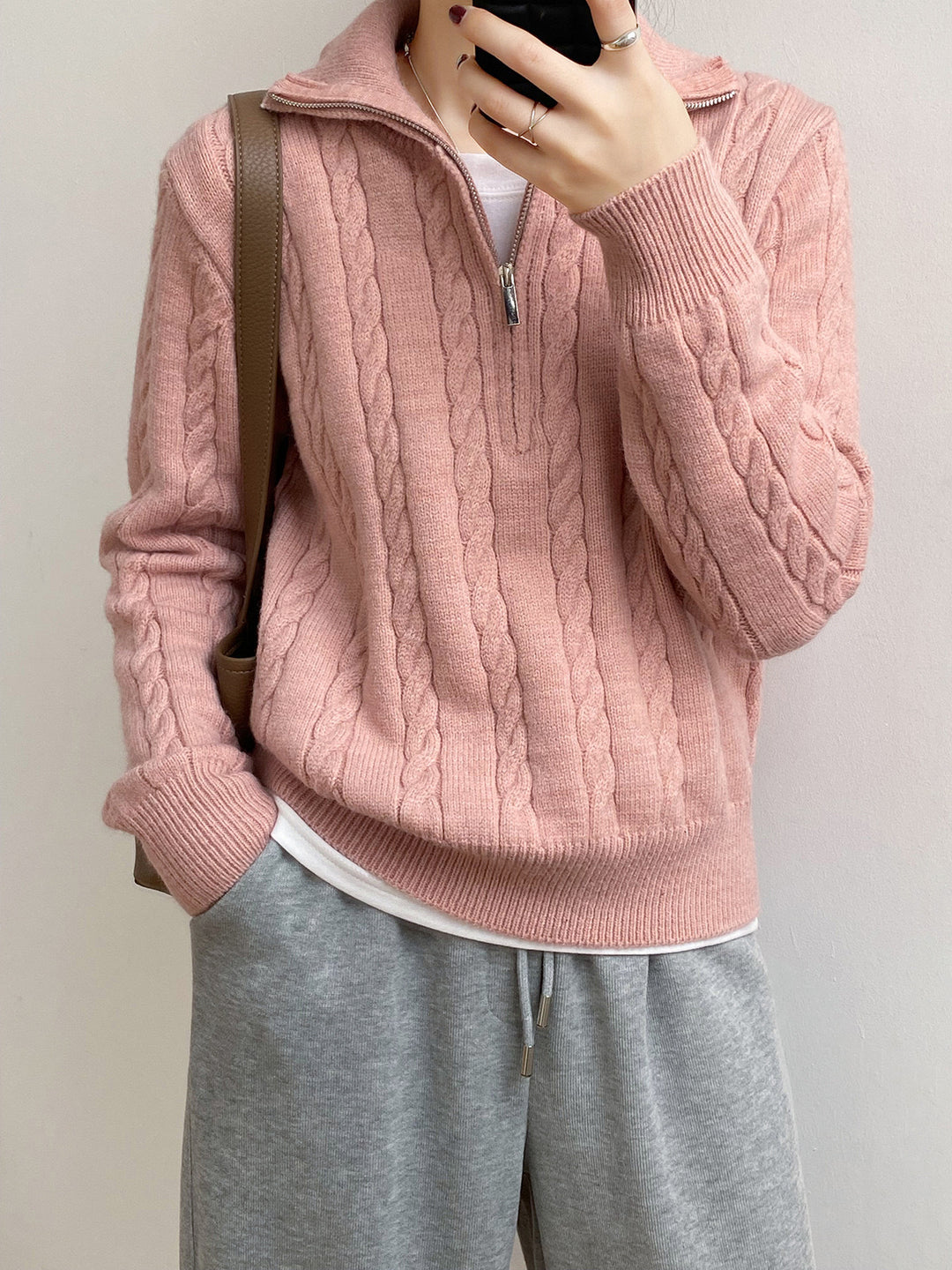 Damen Strickpullover mit Zopfdesign und modernem Stehkragen Drune