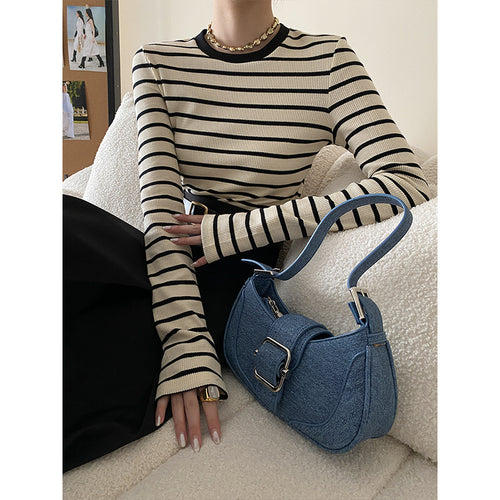 Damen Langarmshirt mit Streifenmuster Drune