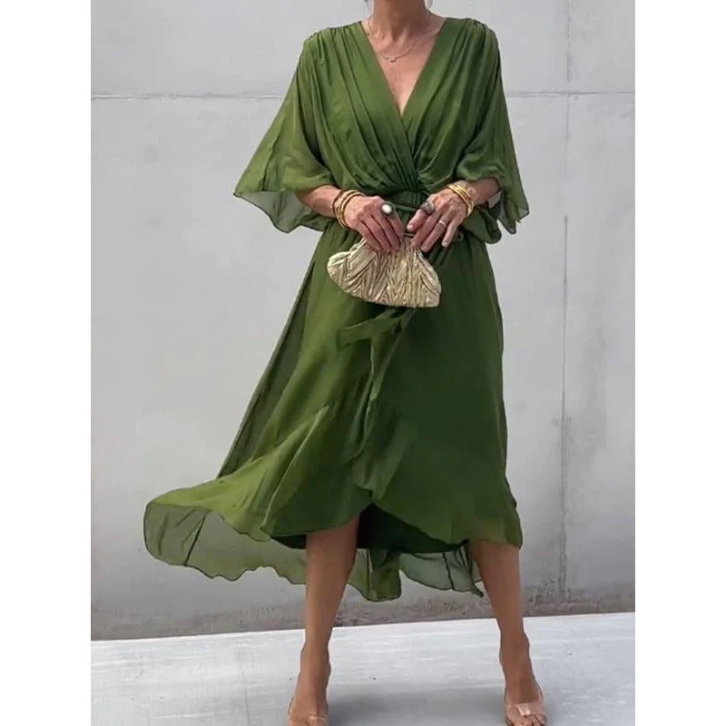 Drune | Schnürung Batwing Ärmel Unregelmäßiges Kleid