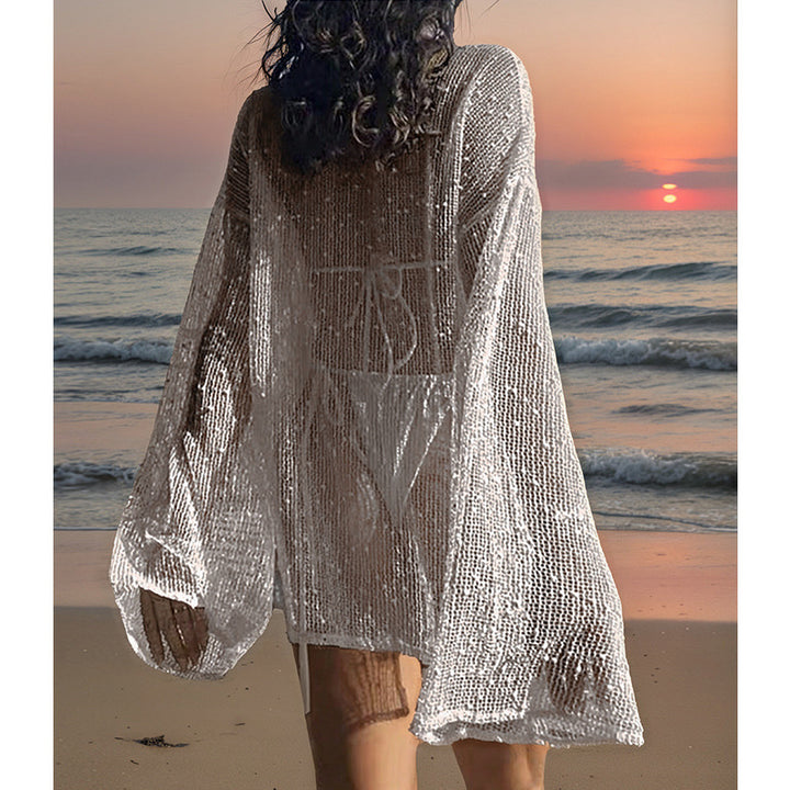 Damen transparenter Strandpullover mit modischem Netzdesign Drune