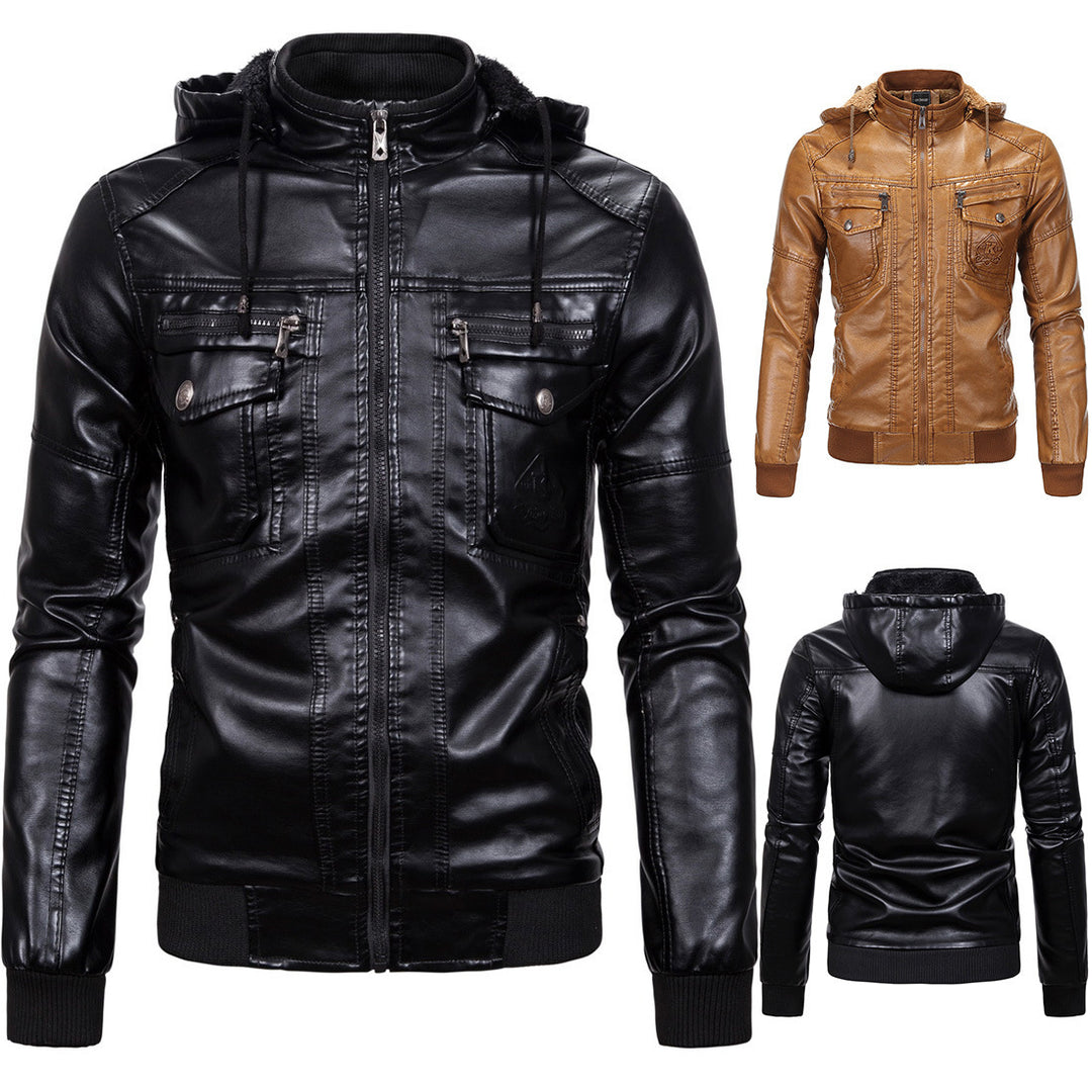 Herren Stilvolle Kapuzen-Faux-Lederjacke Drune