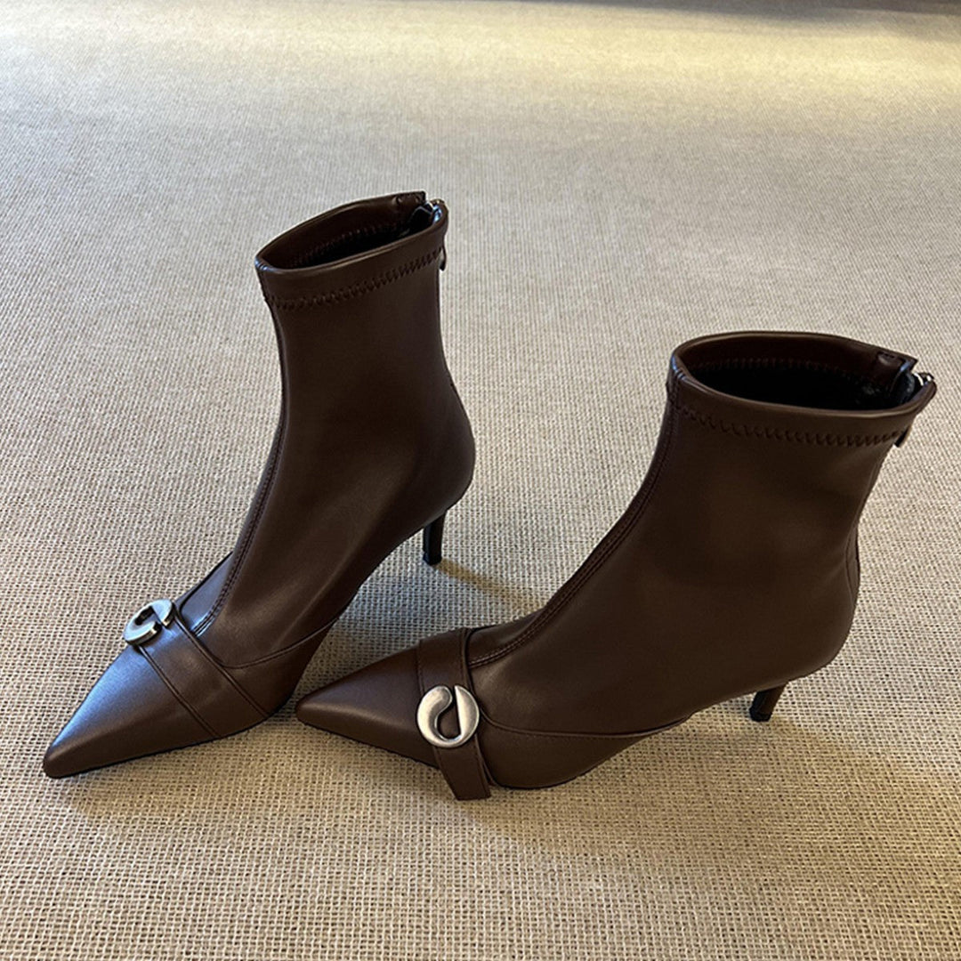 Damen elegante Ankle Boots mit spitzem Schnitt und dekorativer Schnalle Drune