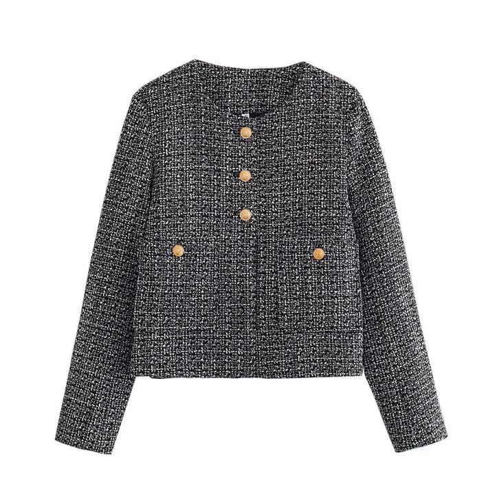 Damen Kurze Tweedjacke mit dekorativen Knöpfen Drune
