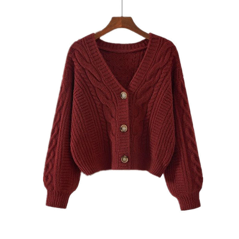 Damen kuschelige Strickjacke mit Zopfmuster und Knopfverschluss Drune