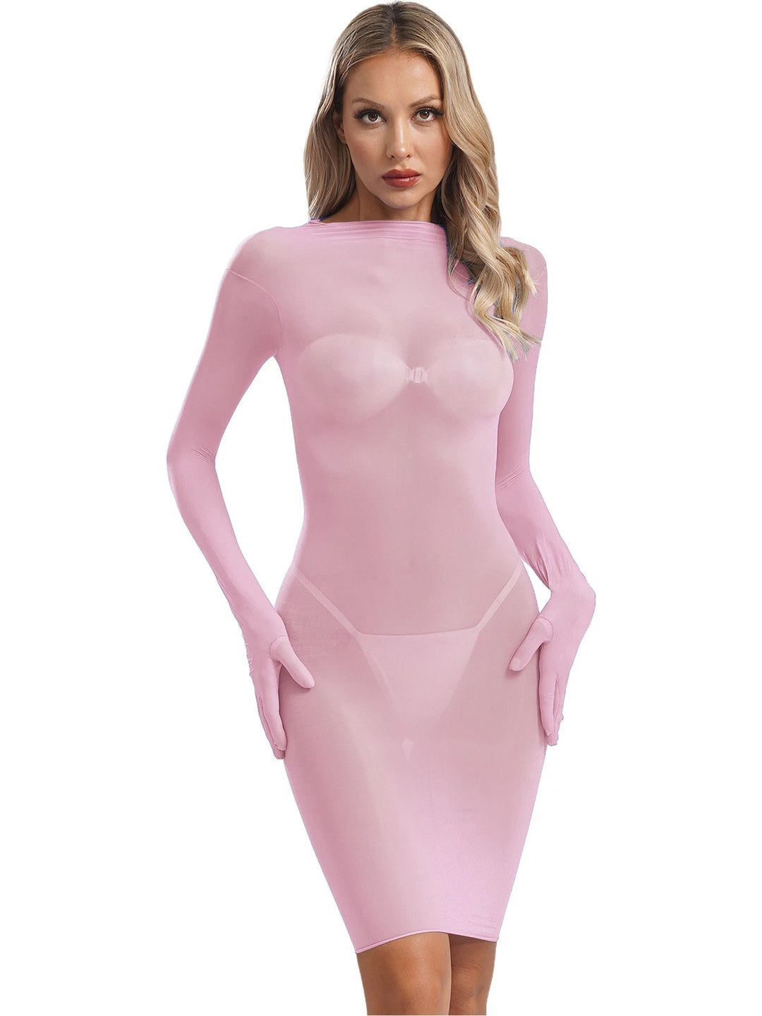 Damen Hautenges langärmeliges Kleid aus durchsichtigen Materialien Drune