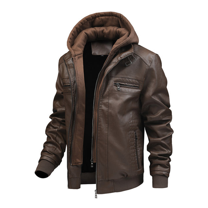 Herren Lederjacke mit abnehmbarem Kapuzen-Innenfutter Drune