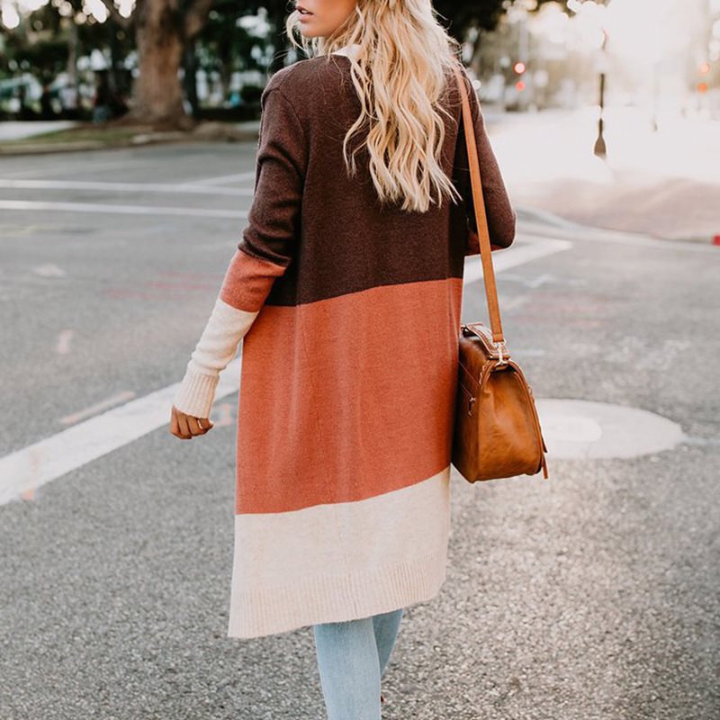 Damen Langlebiger, modischer Strickcardigan mit offenem Schnitt und kontrastierenden Farbpartien Drune