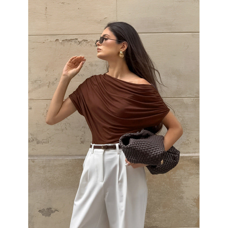 Damen asymmetrisches Oberteil mit lässigem Drapierungsdesign Drune