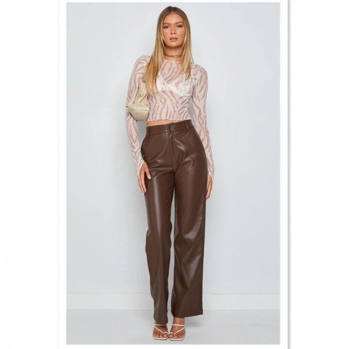 Damen Elegante Kunstlederhose im hoch geschnittenen Design Drune