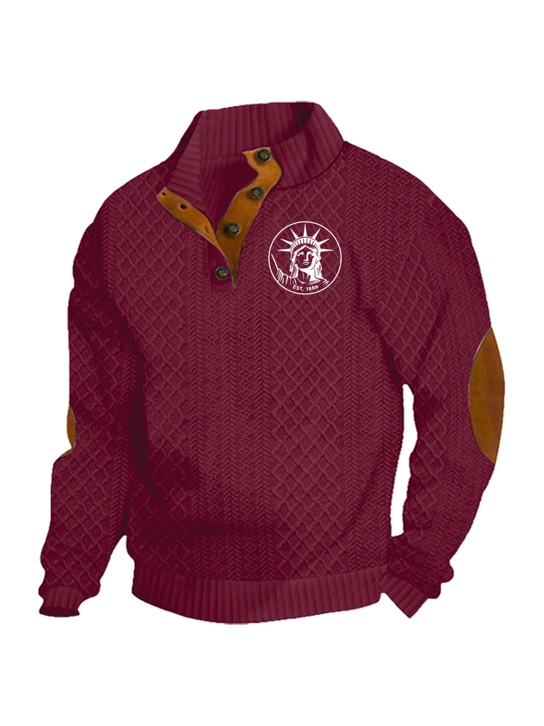 Herren nan Heritage-Strukturpullover mit Stehkragen Lederimitat-Besatz Ellenbogen-Patches und Halbknopfleiste Drune