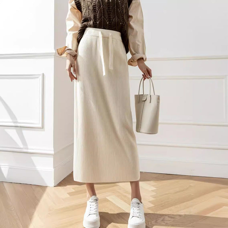 Damen Midi-Rock mit elastischem Bund und taillierendem Bindegürtel Drune