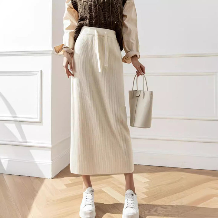 Damen Midi-Rock mit Taillenschnürung und geripptem Design Drune