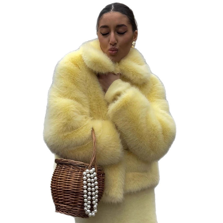 Damen Kunstpelzjacke mit voluminösen Ärmeln Drune