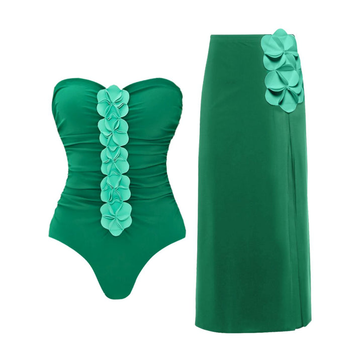 Damen Schwimmanzug mit asymmetrischem Schnitt und floralen Applikationen Drune