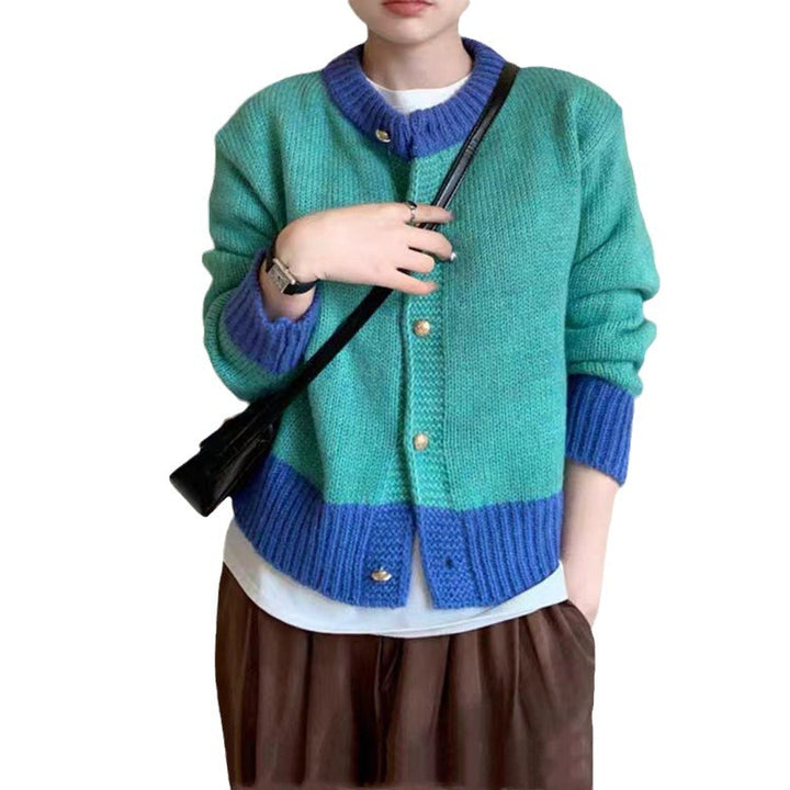 Damen Strickjacke mit farblich abgesetztem Bund und Knopfdetails Drune