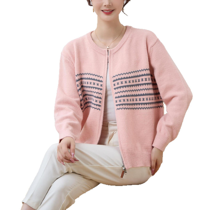 Damen Strickjacke mit elegantem Zipper und grafischem Muster Drune
