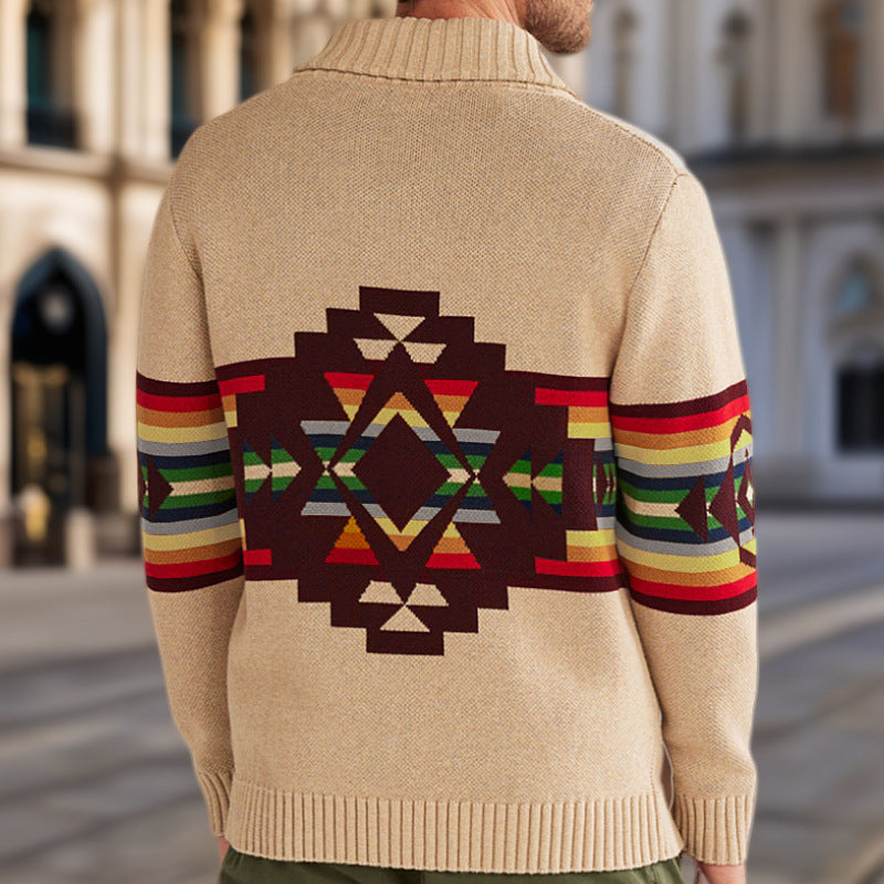 Herren Strickjacke mit bunten Mustern und gemütlichem Schalkragen Drune