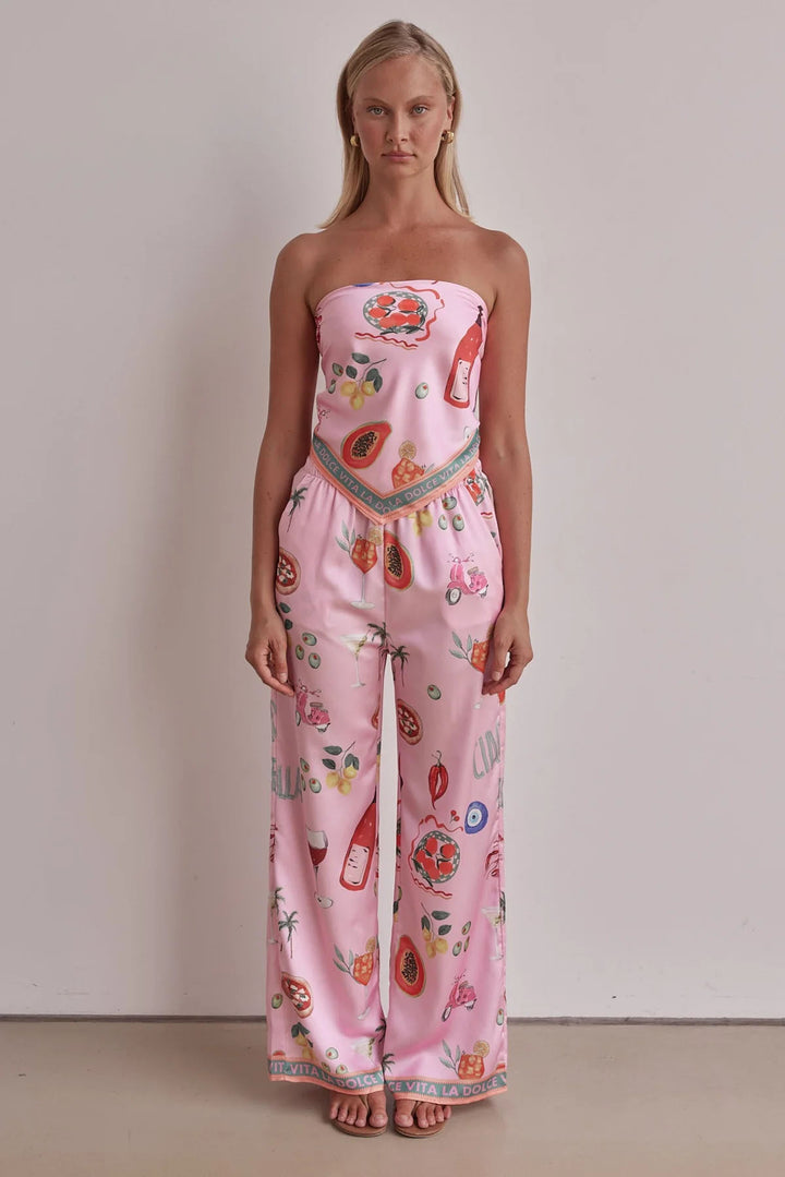 Damen Jumpsuit mit verspielten tropischen Mustern und elastischem Oberteil Drune