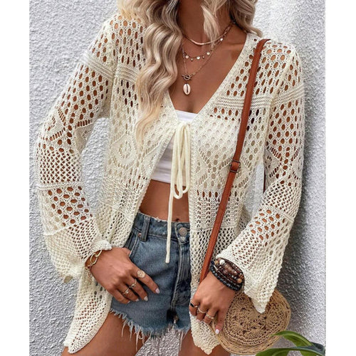 Damen Strick-Cardigan mit offenen Maschen und Binde-Detail Drune