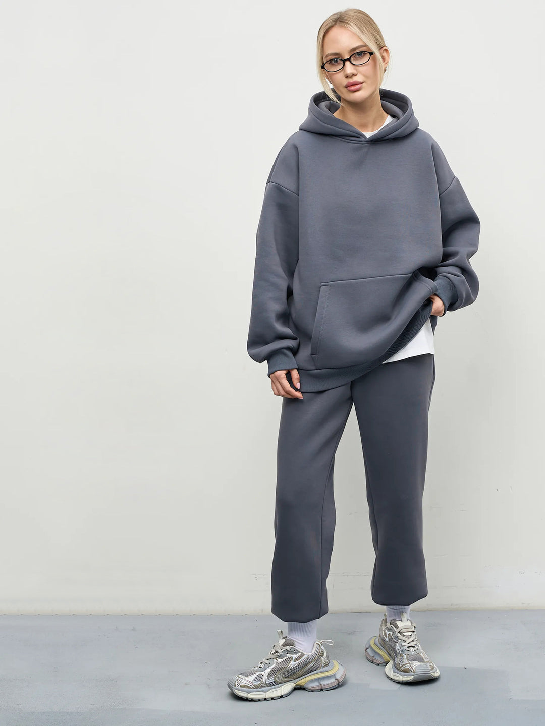 Damen gemütliches Sweat-Set mit Kapuze und weitem Schnitt Drune