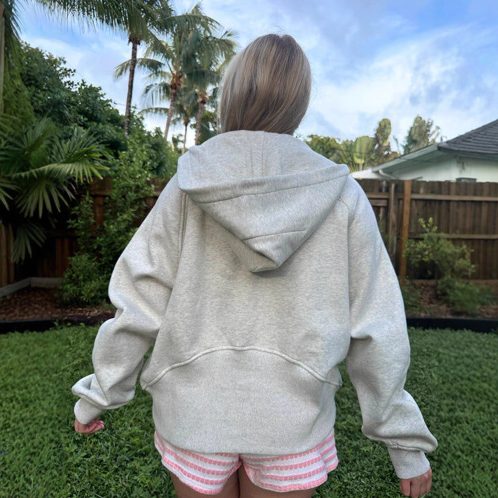 Damen Oversized Hoodie mit kurzem Reißverschluss und Kängurutasche Drune