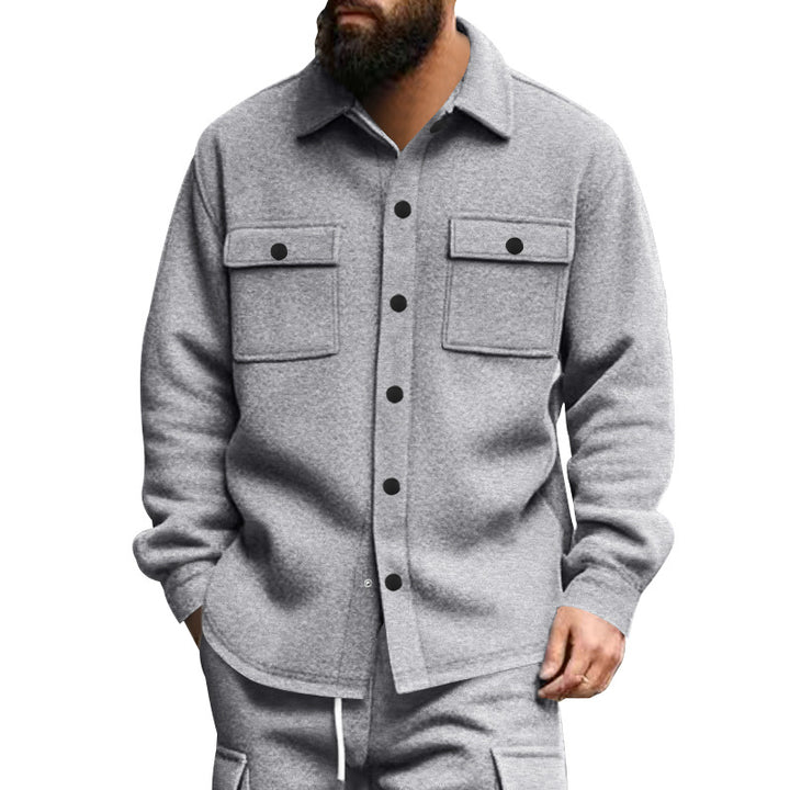 Herren nan modische Overshirt-Jacke in Filzoptik mit aufgesetzten Brusttaschen und sichtbarer Druckknopfleiste Drune