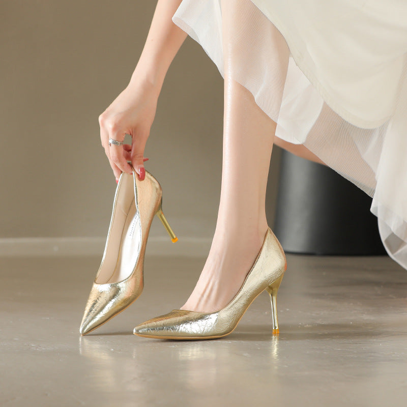 Damen Metallic Spitzer Absatzhigh Heels mit Stiletto Absatz und Lack-Finish Drune