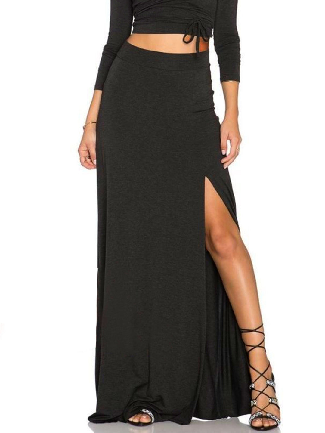 Damen Eleganter Maxi-Rock mit hohem Schlitz und elastischem Bund Drune