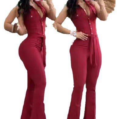 Damen Eleganter Flared Jumpsuit mit Knopfdetails Drune