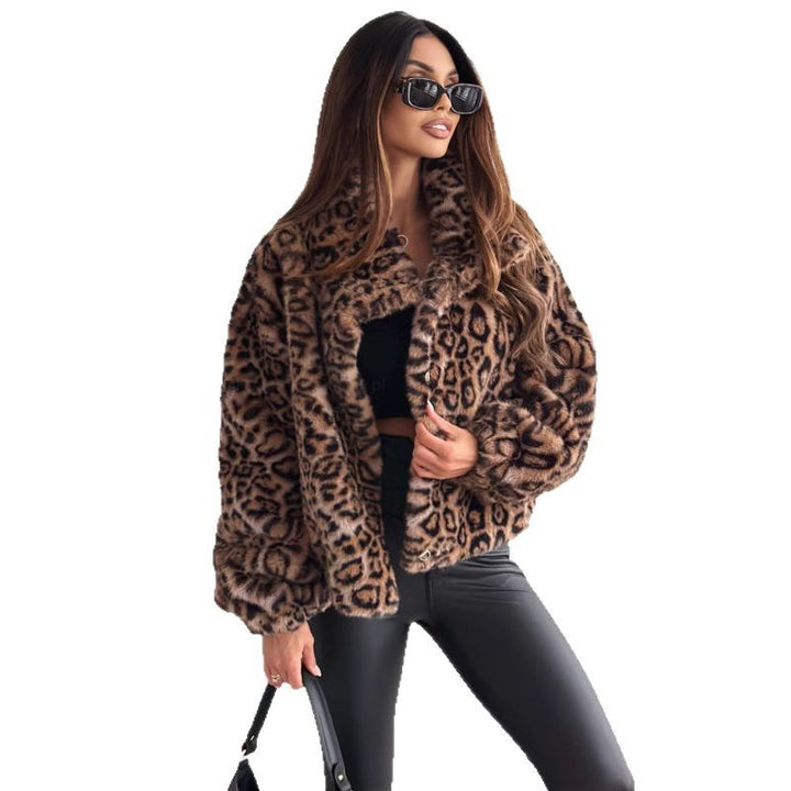Damen kuschelige Leopardenfelljacke Drune