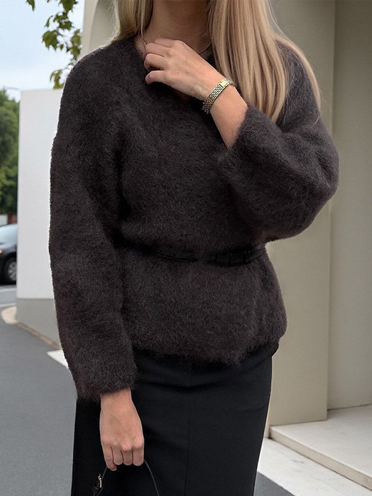 Damen Kuscheliger Pullover mit lässigem Schnitt und tiefem V-Ausschnitt Drune