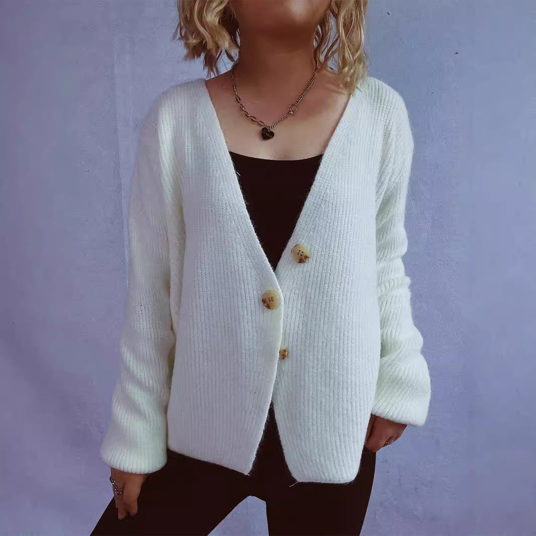 Damen gemütliche Strickjacke mit großen Knöpfen und strukturiertem Design Drune