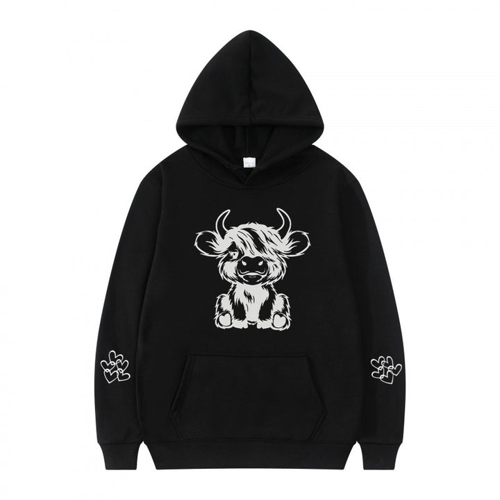 Damen Kapuzensweater mit entzückendem Kuhmotiv und praktischen Kängurutaschen Drune