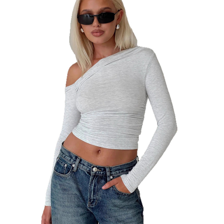 Damen Off-Shoulder Raffungsshirt mit langen Ärmeln und elegantem Design Drune