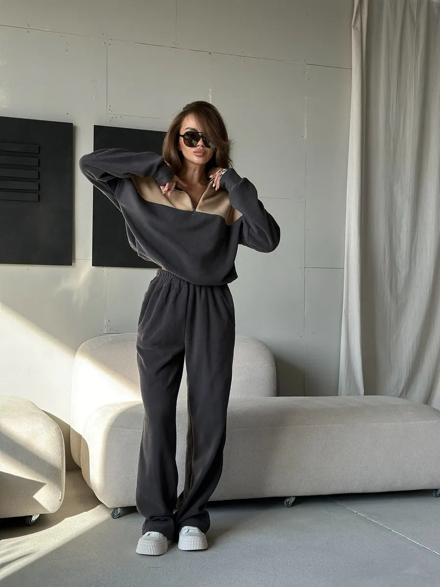 Damen Modisches Loungewear-Set mit Reißverschluss Drune