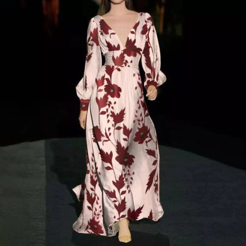 Damen Elegantes Maxi-Jumpsuit mit floralen Mustern und tiefem V-Ausschnitt Drune