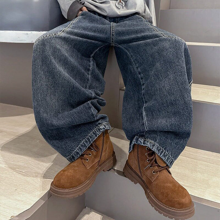 Damen weite Denim-Hose mit modernem Schnitt und einzigartigen Taschen Drune