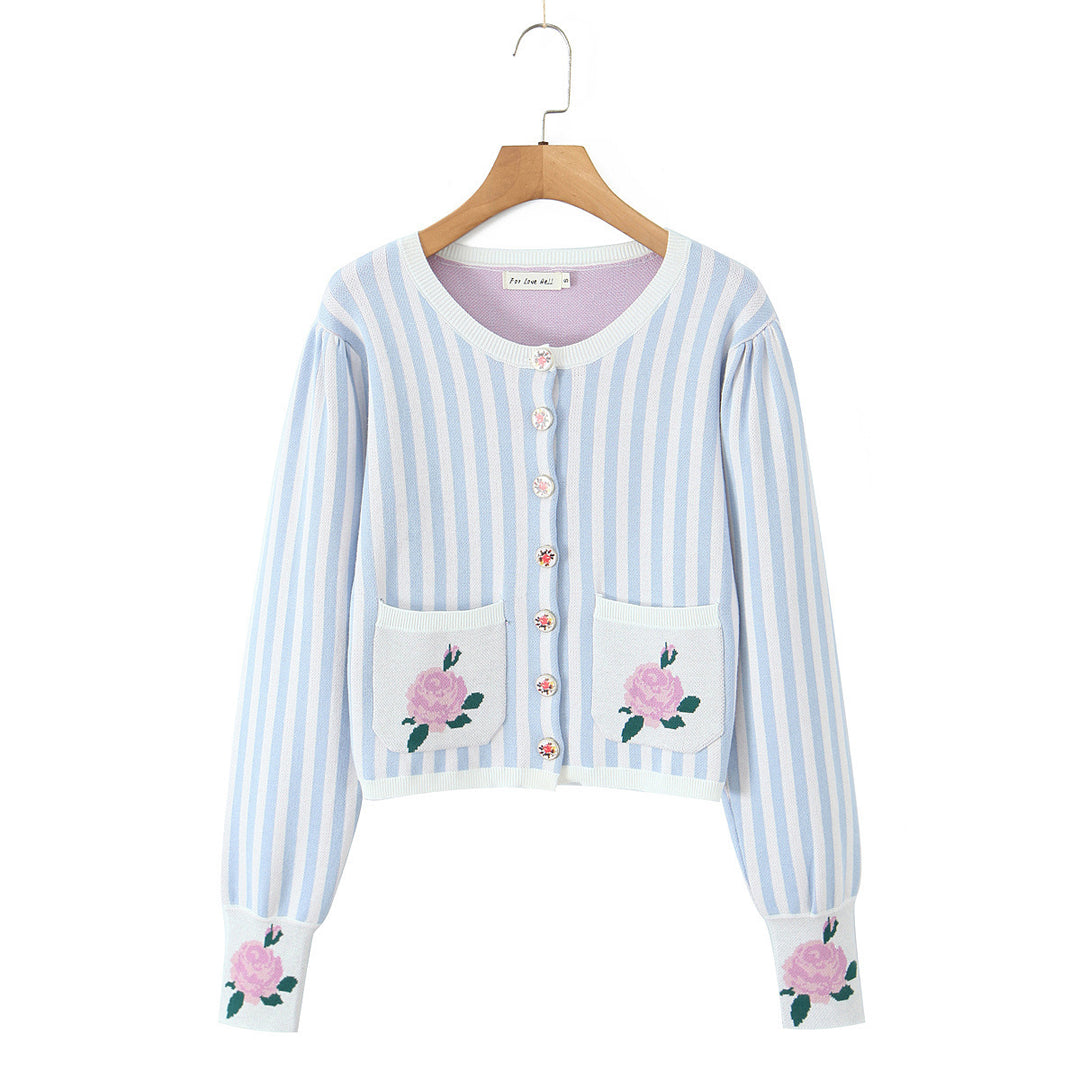 Damen Strickjacke mit floralem Design und detailreicher Knopfleiste Drune