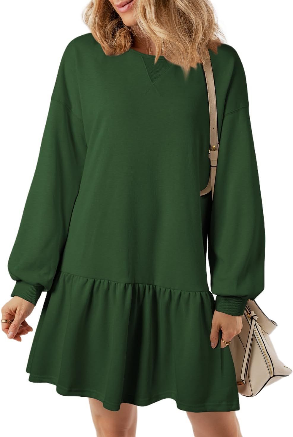 Damen Lässiges Sweatkleid mit V-Ausschnitt und Rüschensaum Drune
